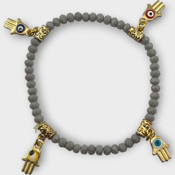 Faceted Chalcedony Gemstone Bracelet Hamsa Hand Charms - Picture 1 of 7